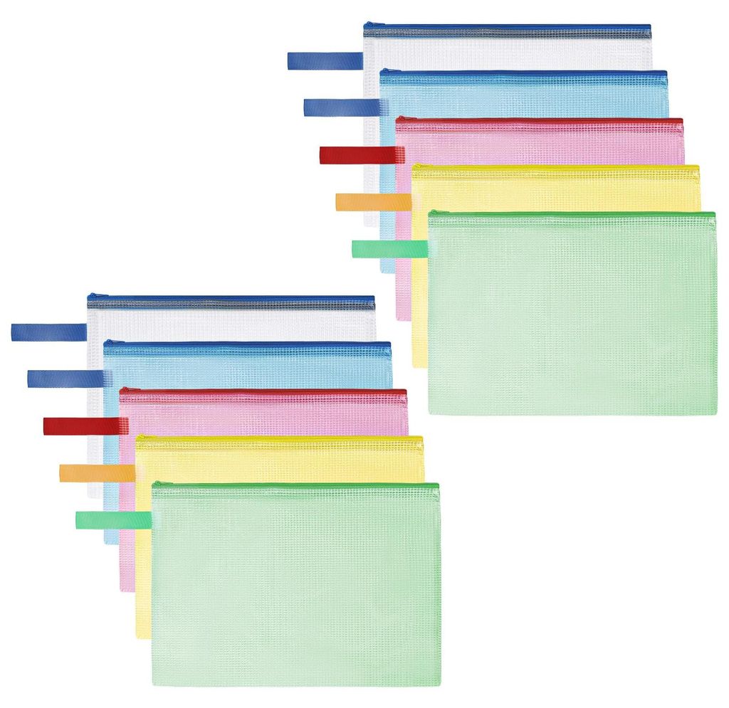 Set mit 10 wasserdichten A3-Netzdokumententaschen mit Reißverschluss und Griff, aus verdicktem PVC, geeignet für Schule, Zuhause, Büro, Reisen u...