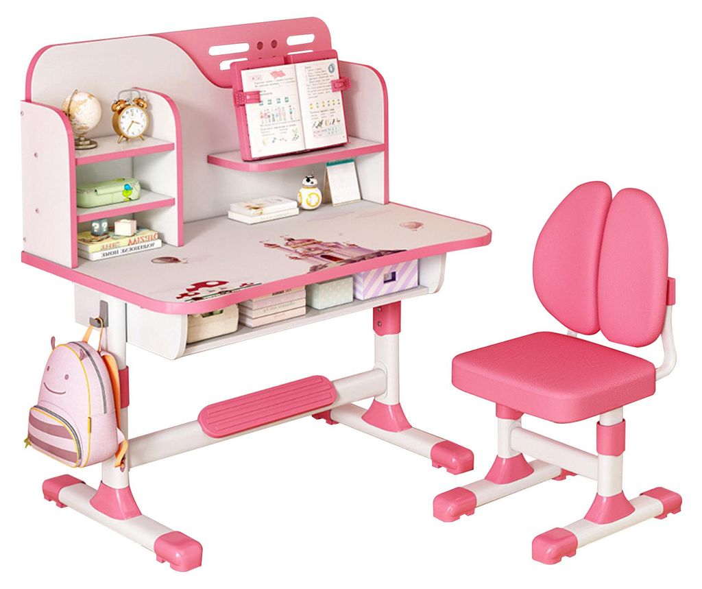 2-teiliges Premium-Kinderschreibtisch-Stuhl-Set, höhenverstellbares Kinder-Schultisch-Stuhl-Set mit Astronautenmuster, ergonomischer Schreibtischs...