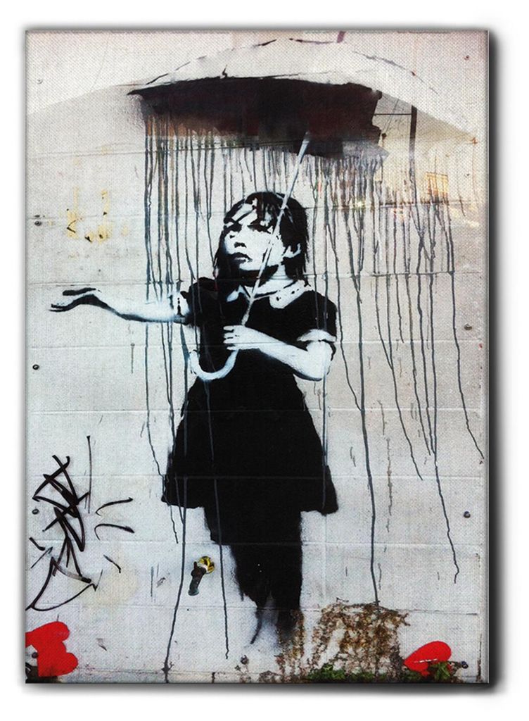 Giallobus - Regenschirm Mädchen - Banksy - 35L x 50W cm - Bild - Premium Loom Canvas mit hoher Dicke