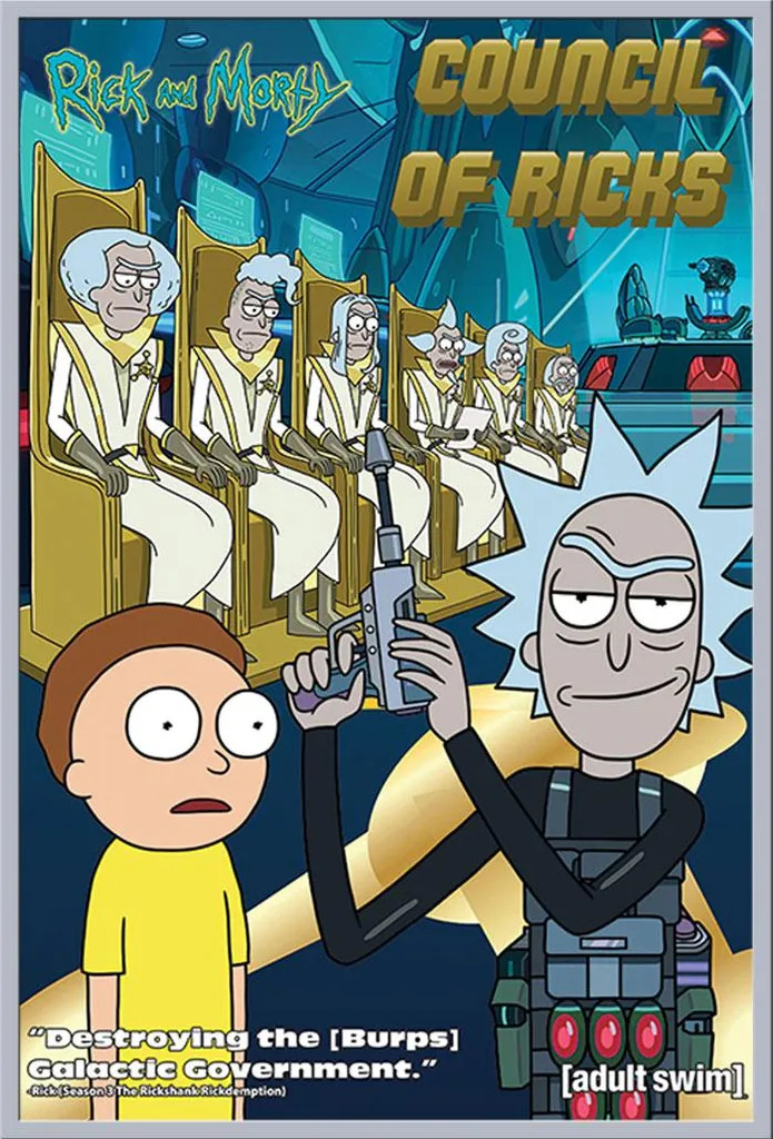 Affiche Rick & Morty Council of Ricks : Cadre Argenté Anti-Casse Shinsuke