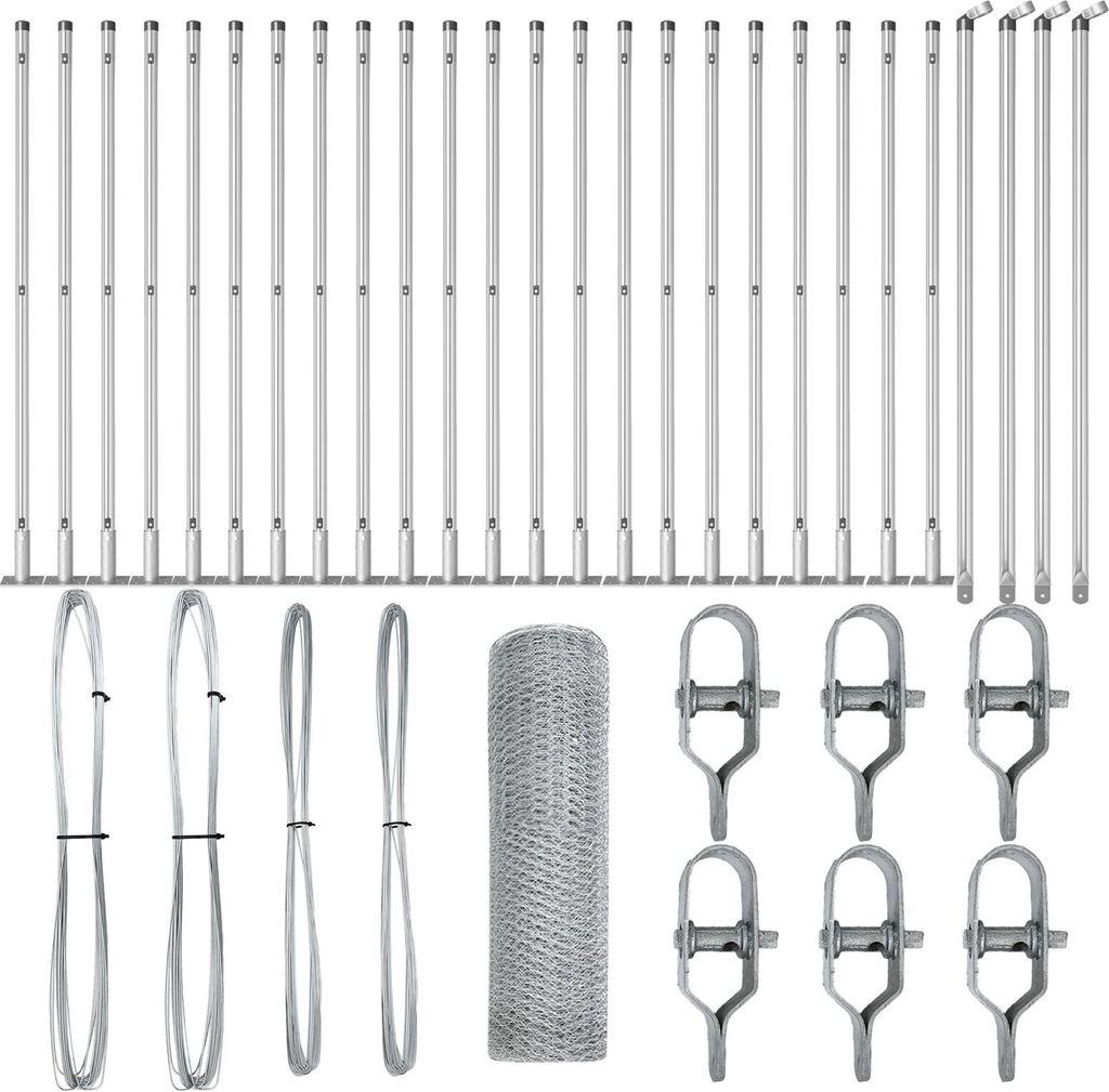 Hexagon Zaun 0.8x50 m Verzinkter Stahl, Zaunpfosten mit Basisplatten 13 Stück Ø32mm 90cm Verzinkter Stahl, Zaunzubehör DesignMöbel Neu