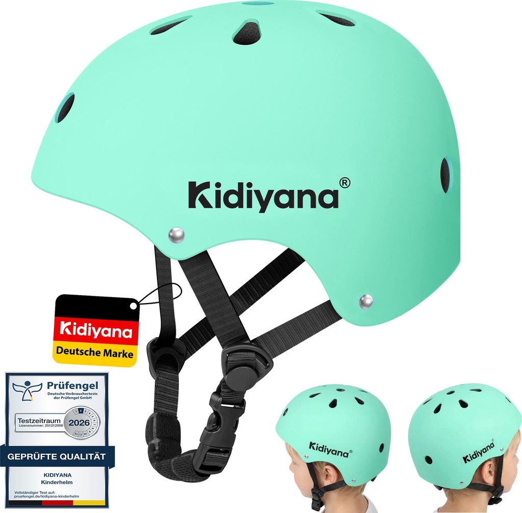 Kidiyana Kinder Fahrradhelm M (54–58 cm) in Grün – leichter, stoßdämpfender Sporthelm für 6 - 14 Jahre, verstellbar, für Fahrrad, Roller, ...