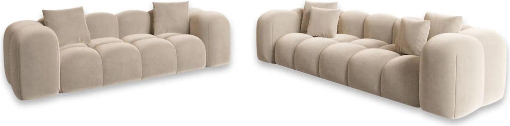 Samtstoff 3-2-Sitzer Sofa Set Valora Creme