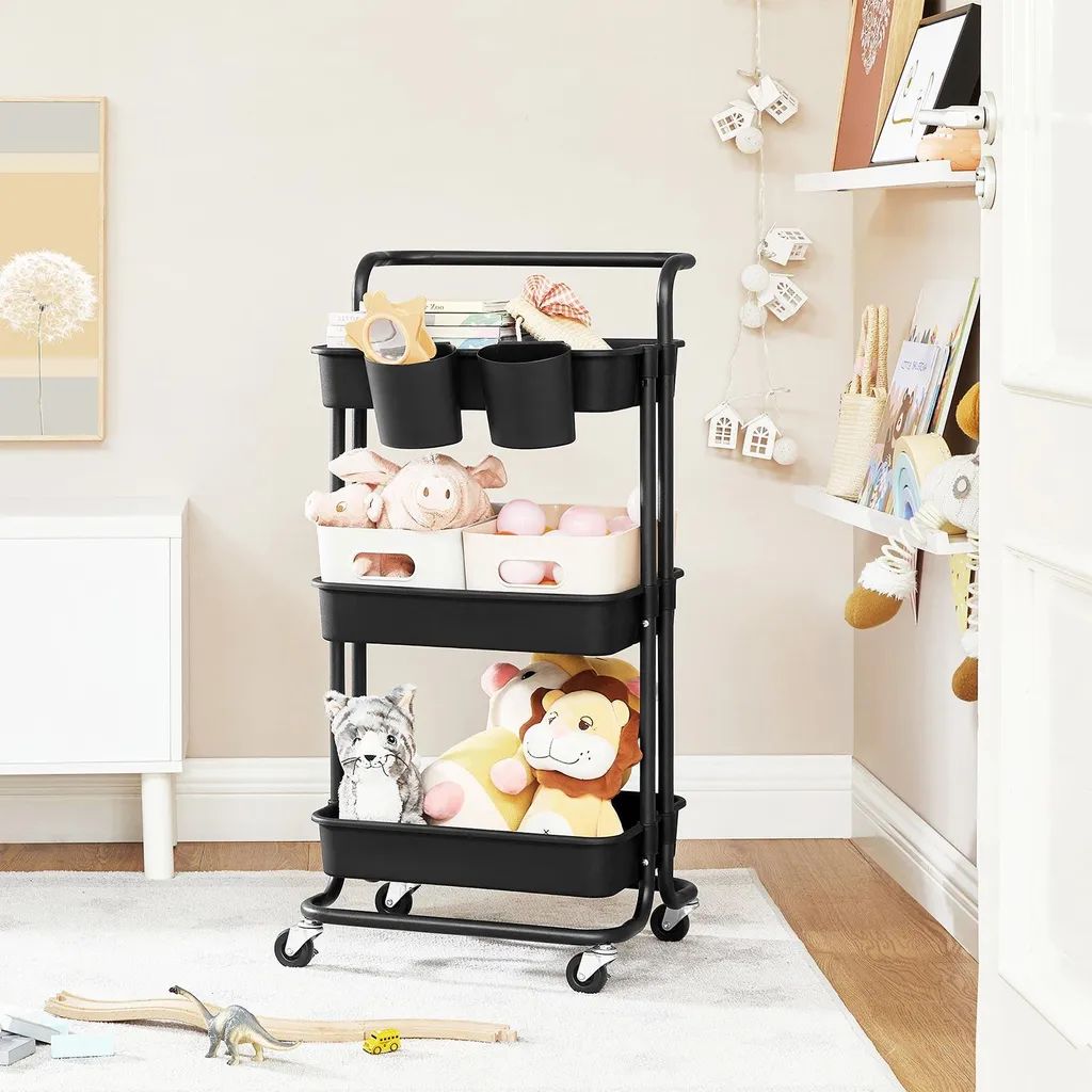 Chariot de Rangement Noir 3 Niveaux : Solution Gain de Place Bureau - 2