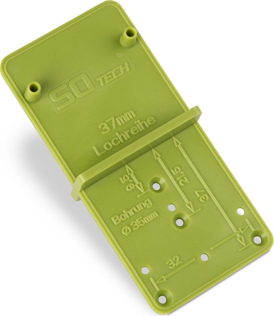 SOTECH Bohr-Schablone EasyGreen Bohrlehre für Topflochbohrungen Ø 26 und 35 mm, 32er Lochreihen und Exzenter