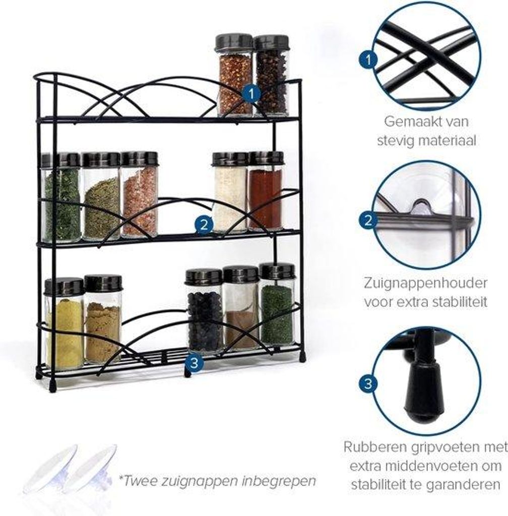 Freistehendes Gewürzregal für 21 Töpfe mit 2 Saugnäpfen