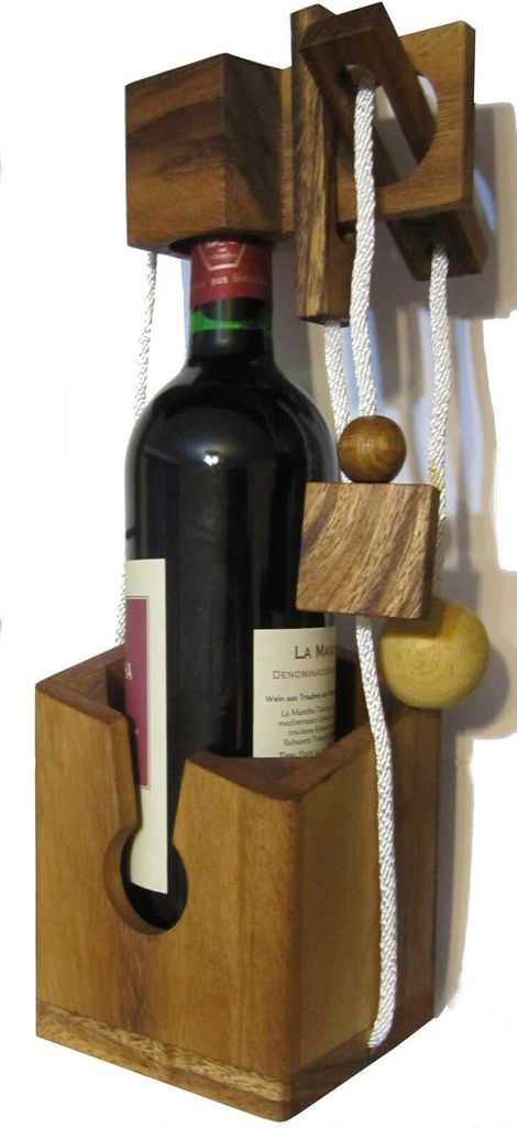 LOGOPLAY Flaschen-Tresor - Schnurpuzzle - Denkspiel - Knobelspiel - Geduldspiel - Logikspiel aus edlem Holz