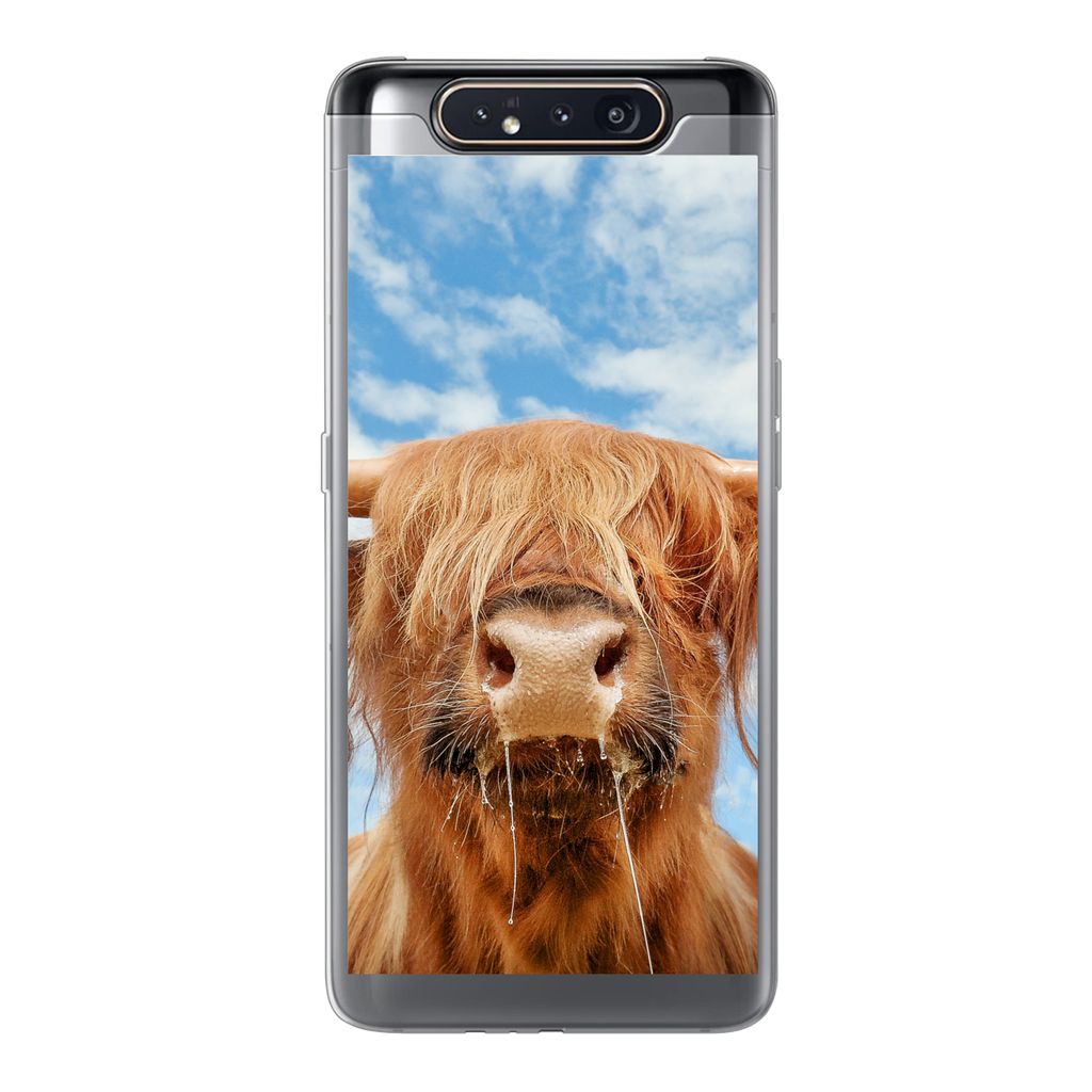 MuchoWow Handyhülle Schutzhülle Hülle für Samsung Galaxy A80 Schottischer Highlander - Wolke - Tiere Silikon Softcase Handy Hülle - Schutzde...