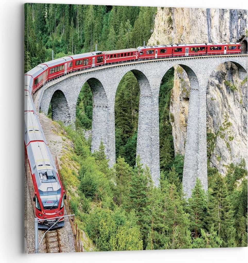 Bild auf Leinwand - Leinwandbild - Einteilig - Viadukt Landwasser Zug - 70x70cm - Wand Bild - Wanddeko - Wandbilder - Leinwanddruck - Bilder - Wand...