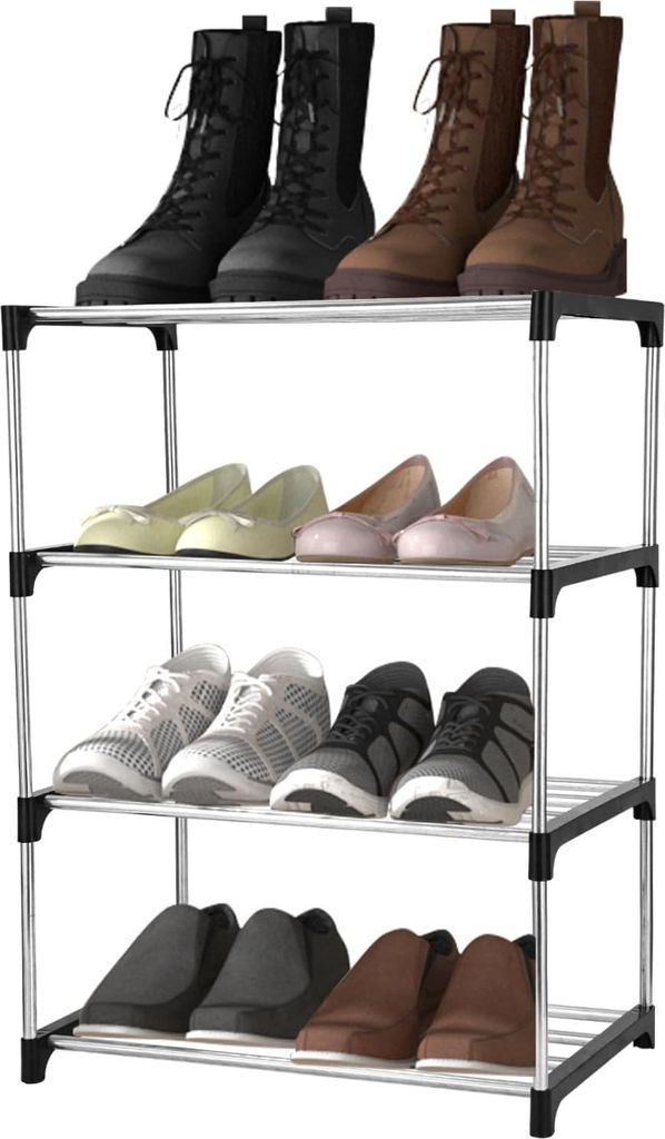 Vierstöckiges, stapelbares Schuhregal aus robustem und Produktbild 