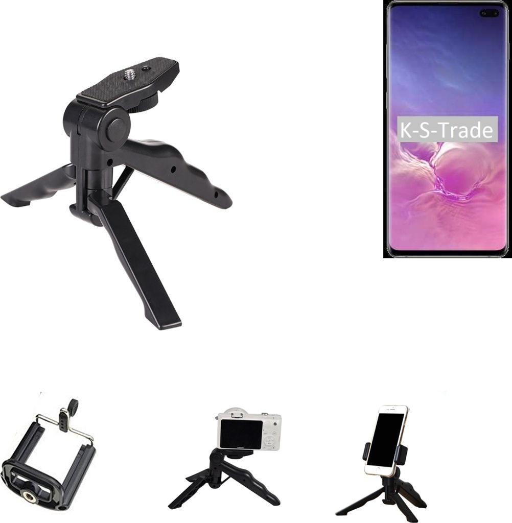 K-S-Trade Stativ Tisch-Ständer Dreibein Handy-Stativ Ständer kompatibel mit Samsung Galaxy S10+ (Dual-SIM) Mini-Stativ Smartphone Tripod