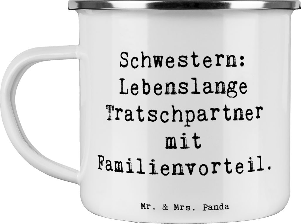 Mr. & Mrs. Panda Emaille Tasse Spruch Schwestern Tratschpartner - Weiß - Geschenk, Tratsch, Teetasse, Vertrautheit, Geschwisterliebe, Reisebecher,...