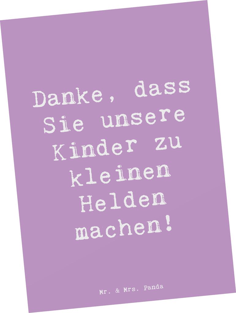 Mr. & Mrs. Panda Postkarte Spruch Erzieher Heldenmacher - Lavendeltraum - Geschenk, Postkarten, Ansichtskarten, Wertschätzung, Danke sagen, Grußk...