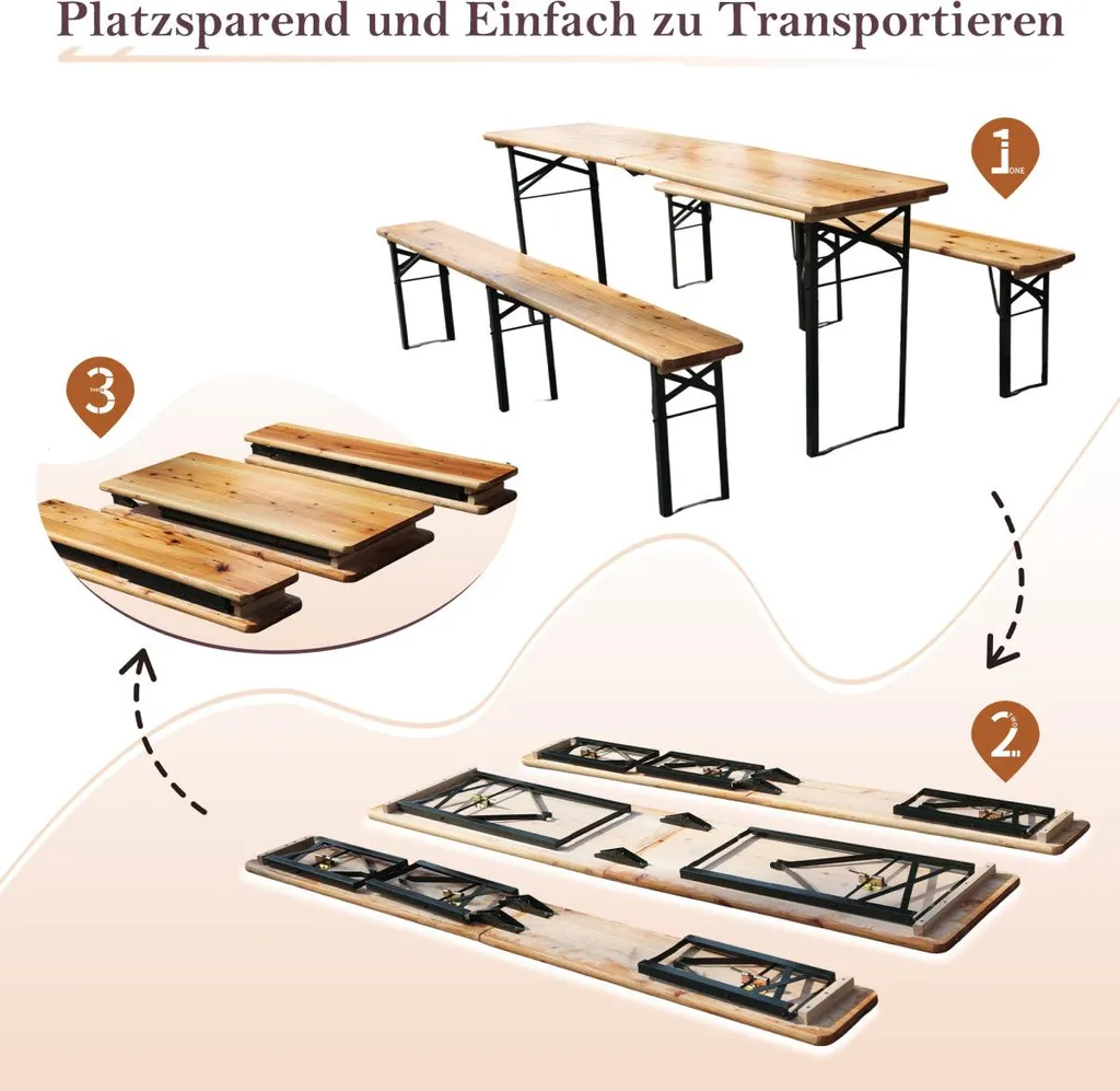 Table de réception robuste 220 cm et bancs pliables pour manque d'espace - 5