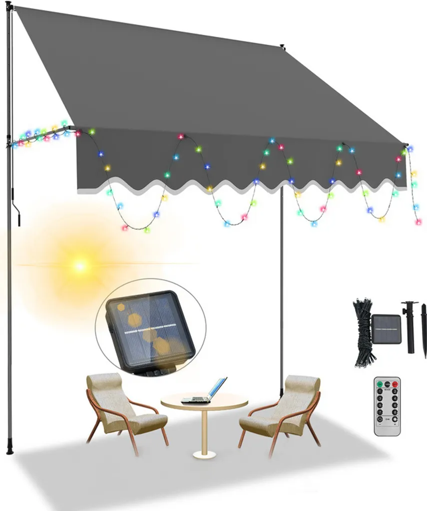 Tenda da Sole Grigia LED 250cm TolleTour: Trasforma il tuo Balcone in un Sogno