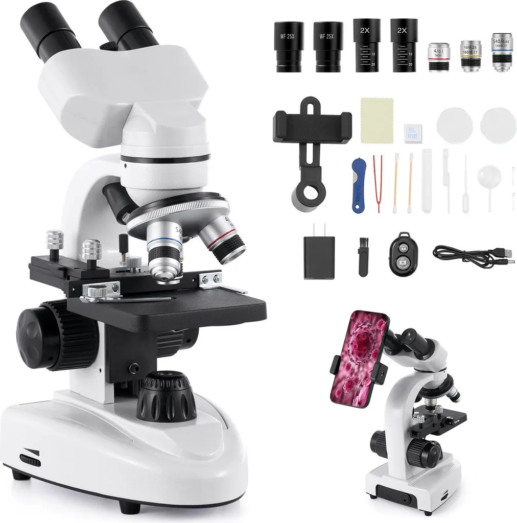 Microscope binoculaire laboratoire 40-2000x avec éclairage LED réglable