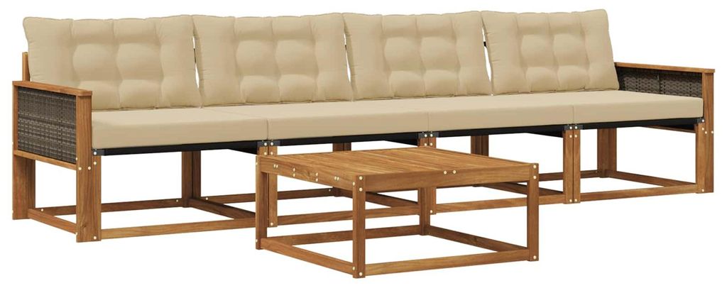 vidaXL Outdoor-Sofagarnitur mit Kissen 5 pcs Natur und Beige