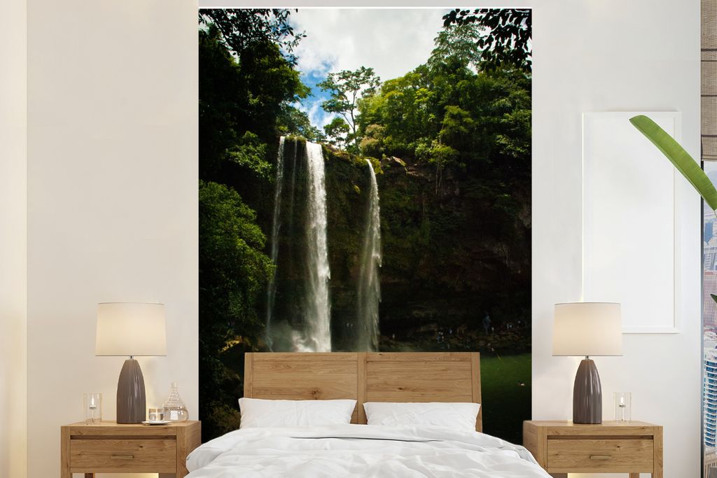 MuchoWow Fototapete für Wohnzimmer oder Schlafzimmer Wandtapete Vinyl Motivtapete Wasserfälle Misol Ha bei Palenque in Mexiko - 200x300 cm - Wa...