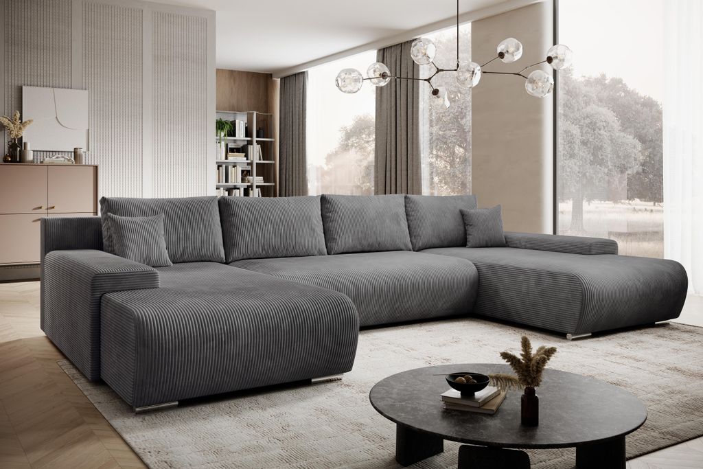 Moebelfest Credo Ecksofa U-Form, Cordstoff, Schlaffunktion, Produktbild 