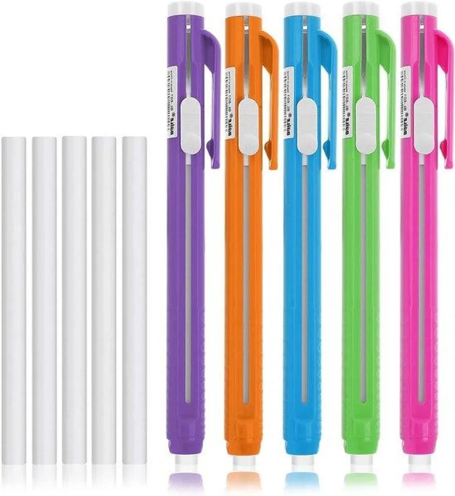 Stylos gommes à clic rechargeables avec étui de protection - 5 pièces