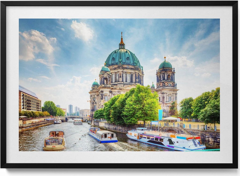 Berliner Dom Deutschland– Wandbild mit Rahmen – Gerahmtes Bild – Wanddekoration – 100x70 cm – Schwarz Rahmen