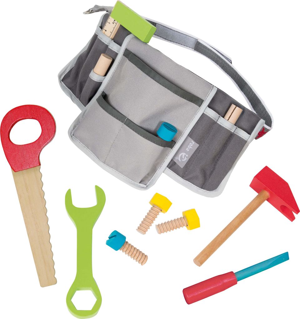 roba Kinder-Werkzeuggürtel inkl. Werkzeugtasche mit 11-teiligem Werkzeug-Set aus Holz, verstellbar