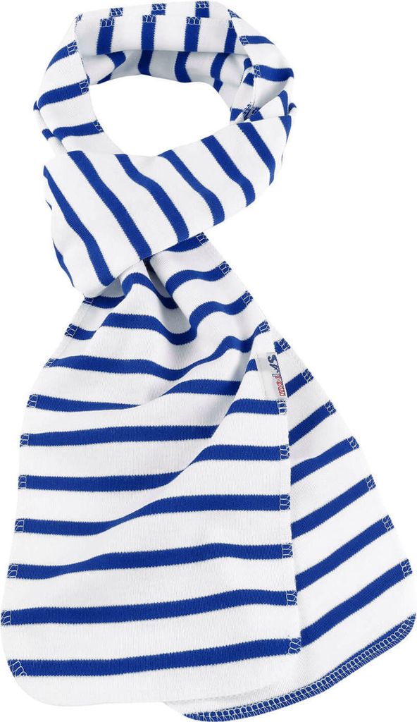 modAS Uni Schal Bretonischer Kettelrandschal - Herrenschal Damenschal aus Baumwolle Größe 25 x 200 cm in Weiß-Royal