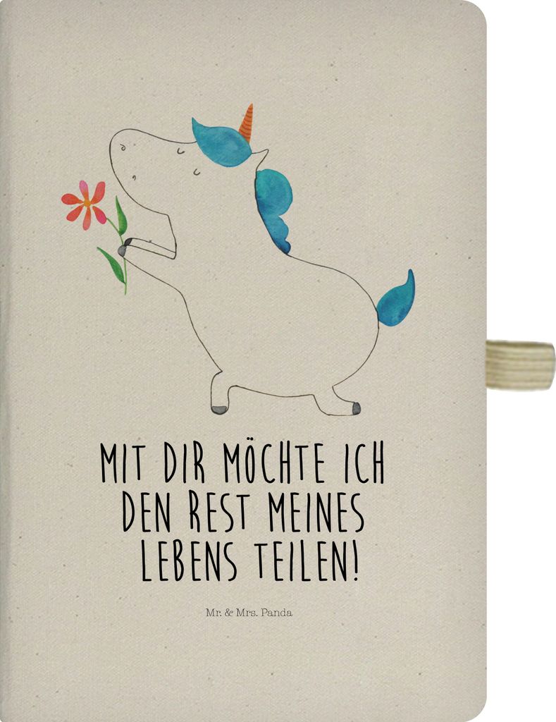 Mr. & Mrs. Panda Journal Einhorn Blume - Transparent - Geschenk, Notizbuch A5, Pärchen, Einhörner, Freundin, Tagebuch, Liebe, Reisetagebuch, Skiz...