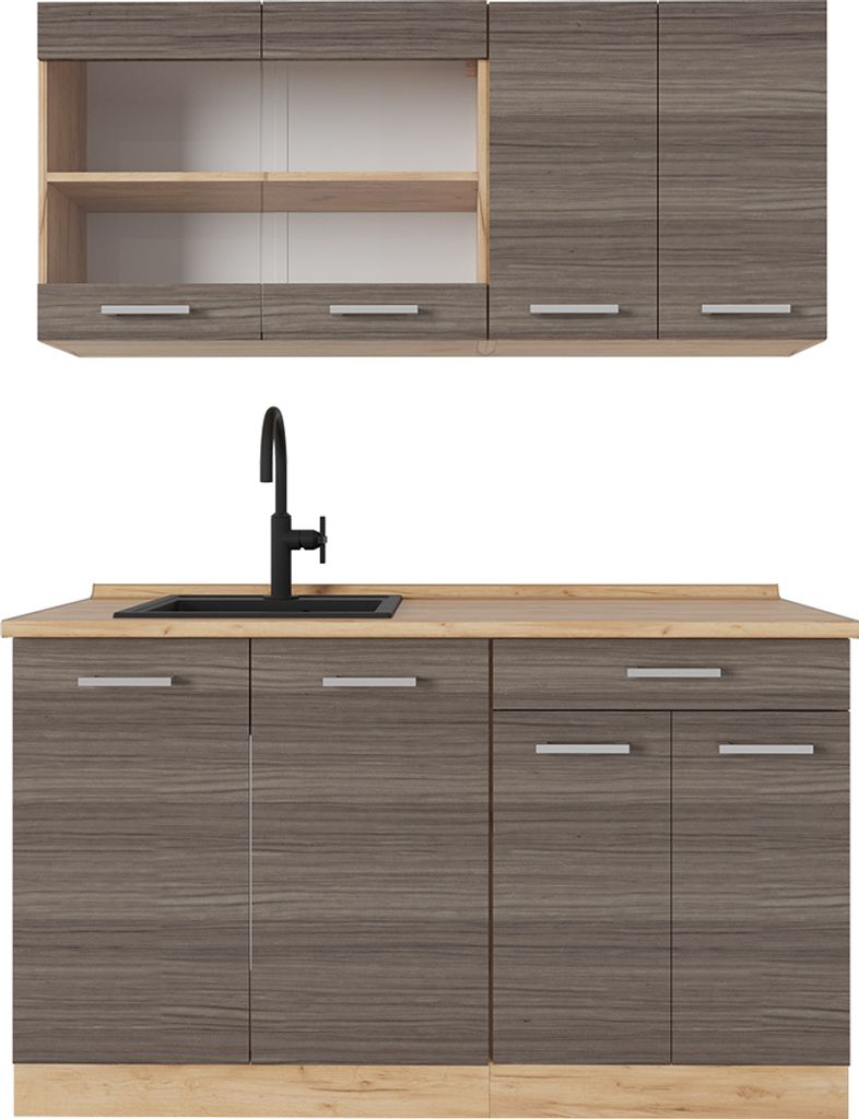 Singleküche Vicco R-Line Edelgrau/Goldkraft Eiche 140 cm ohne Arbeitsplatte, Model 53996