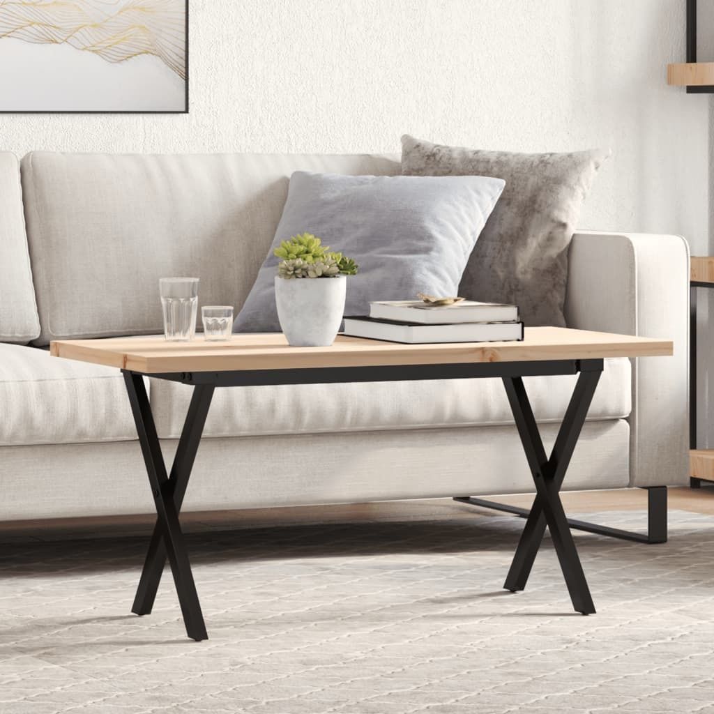 Design New Couchtisch X-Gestell 100x50x45,5 cm Massivholz Kiefer Stahl - Esstische Möbel2025 CHY6134869 2parcel