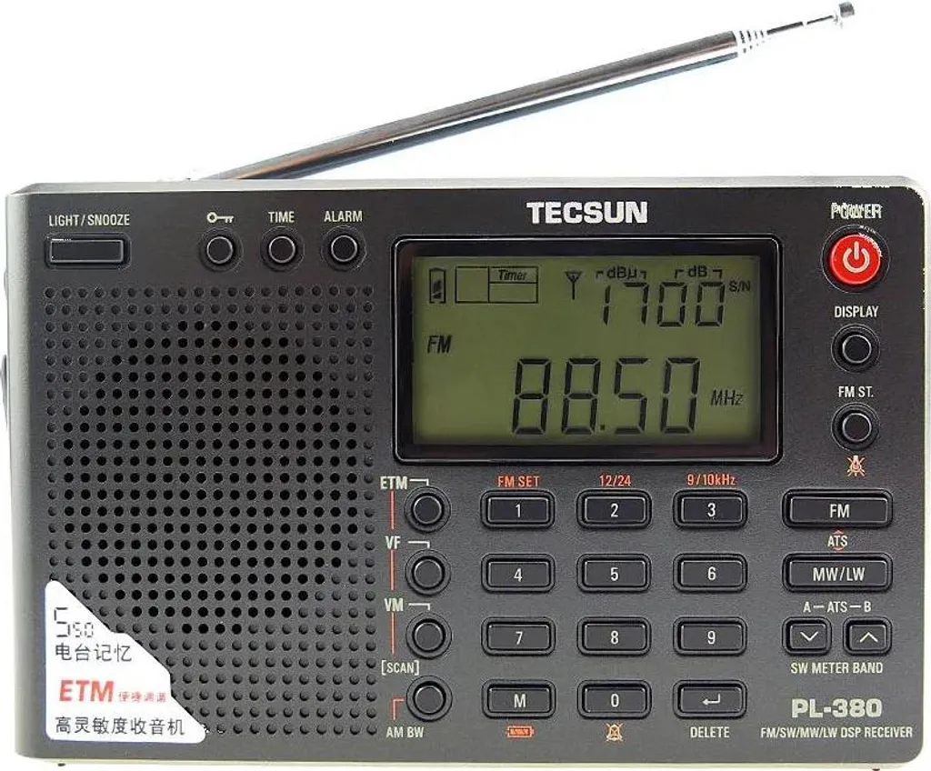 Ricevitore Mondiale Tecsun PL-380 DSP - Alte Prestazioni RF in Nero