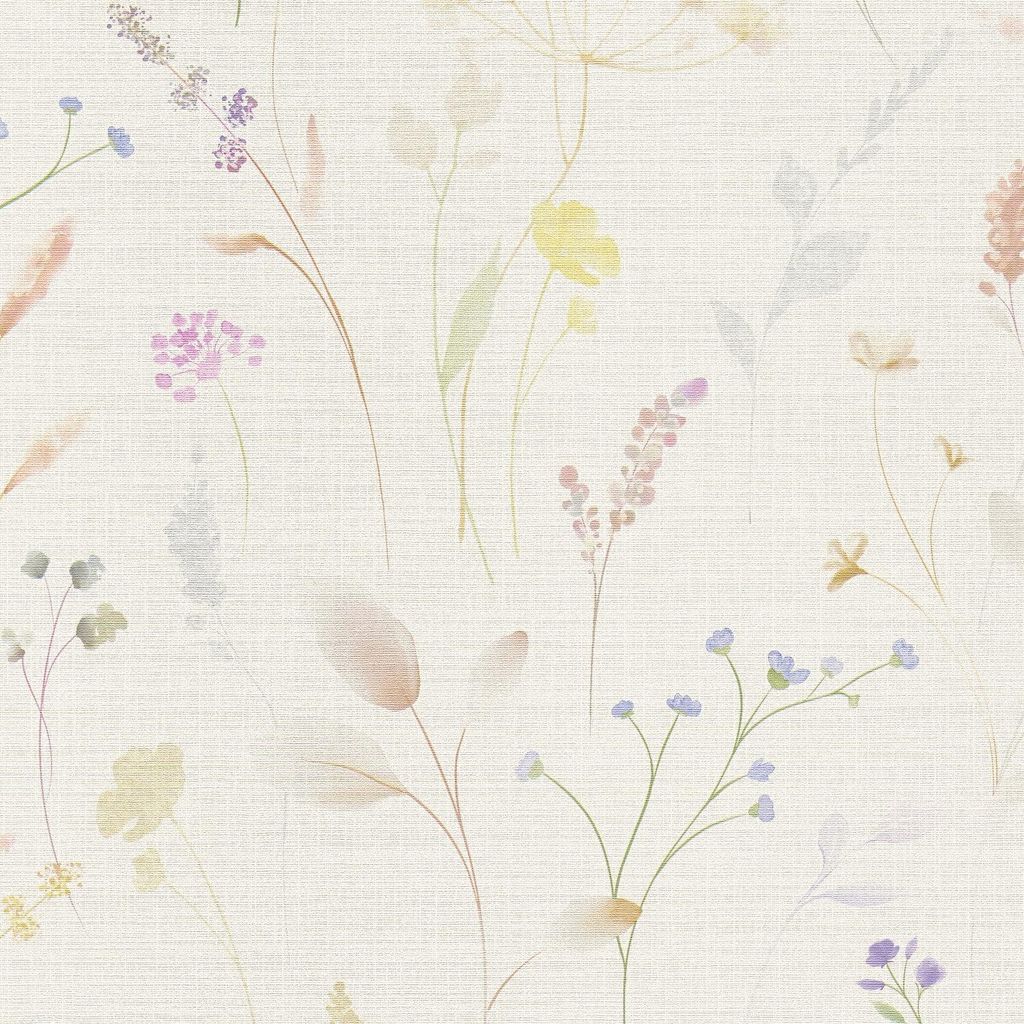 Profhome 791701-GU Landhaus Tapete Floral creme-weiß gelb-grün blau-lila 5,33 m2
