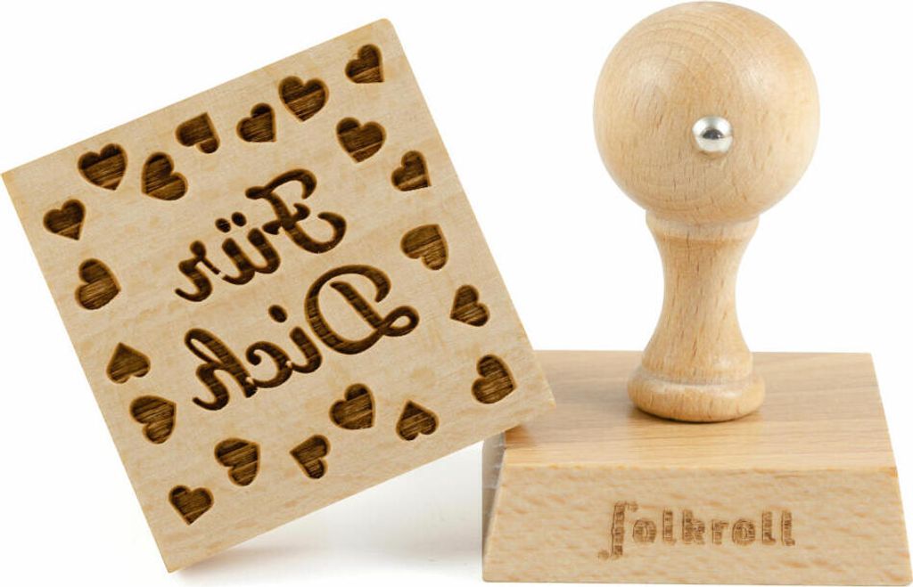 Folkroll Motiv-Keksstempel Für Dich, 55x55 mm, Cookiestempel, Backstempel, Keks, Stempel, Buchenholz, 892745