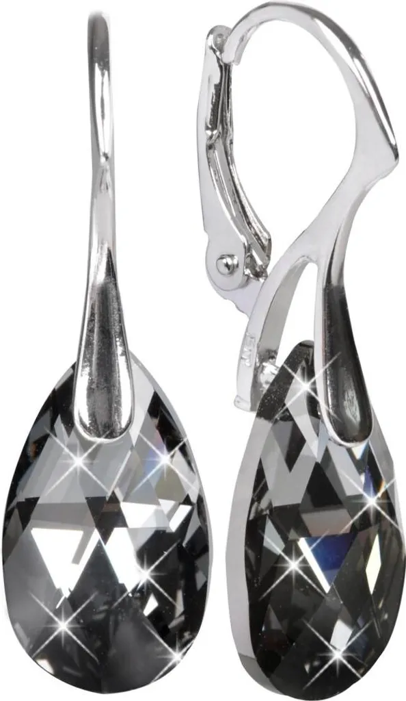 Pendantes d'oreilles femme en argent et cristal sombre poire
