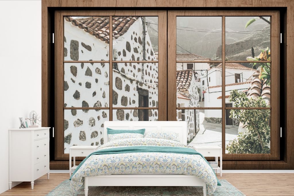 MuchoWow Fototapete für Wohnzimmer oder Schlafzimmer Wandtapete Vinyl Motivtapete Durchschauen - Griechenland - Sommer - 600x400 cm - Vinyltapeten