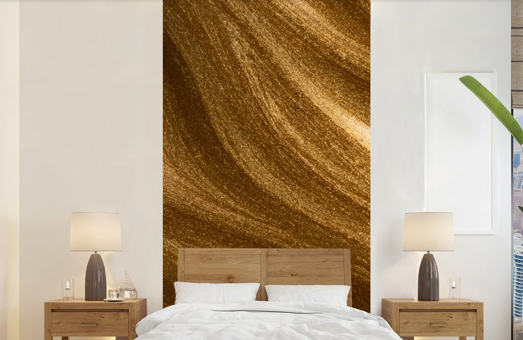 MuchoWow Fototapete für Wohnzimmer oder Schlafzimmer Wandtapete Vinyl Motivtapete Goldene Farbe - 120x240 cm - Hintergrundbild