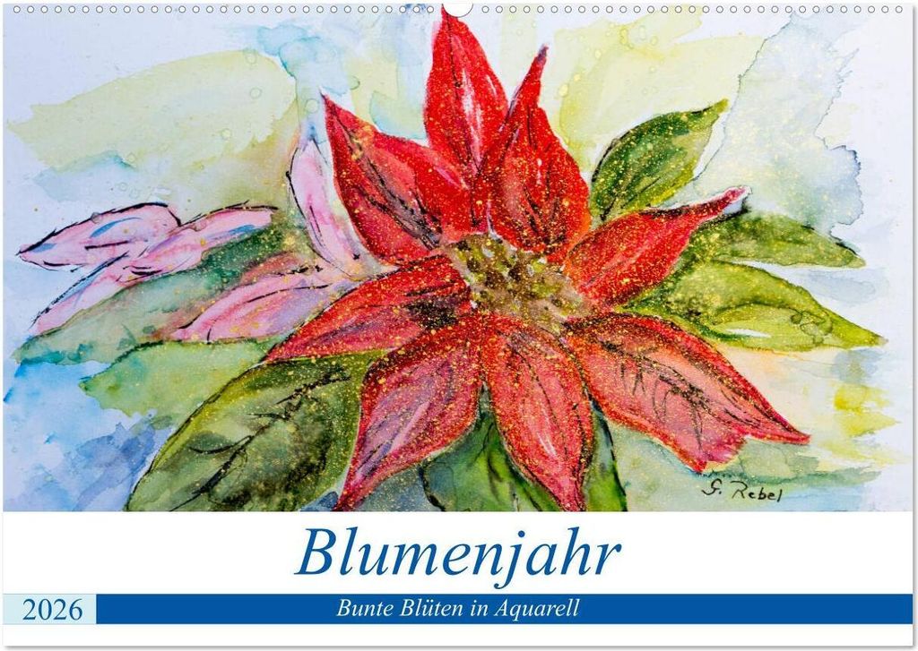 Blumenjahr - Bunte Blüten in Aquarell (Wandkalender 2026 DIN A2 quer), CALVENDO Monatskalender