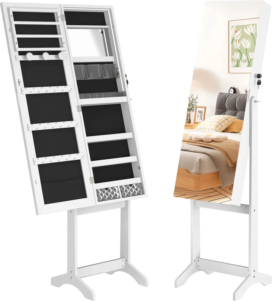 YUENFONG Armoire à bijoux avec miroir mural verrouillable Blanc 108cm