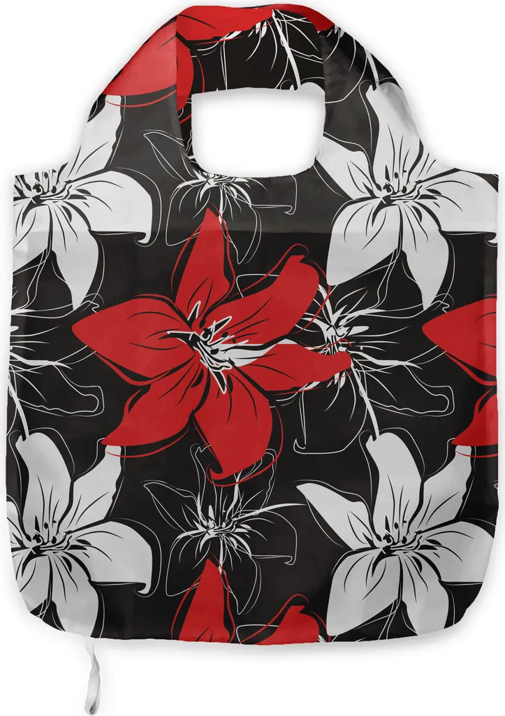 ABAKUHAUS Borsa in Tessuto Rossa e Nera - Shopper Floreale Resistente