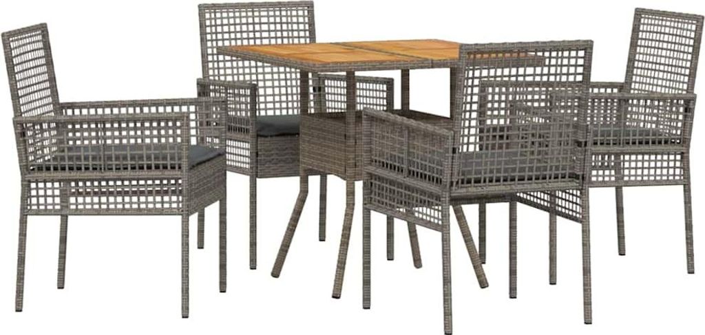 Garten Essgruppe 5 pcs Grau Poly-Rattan