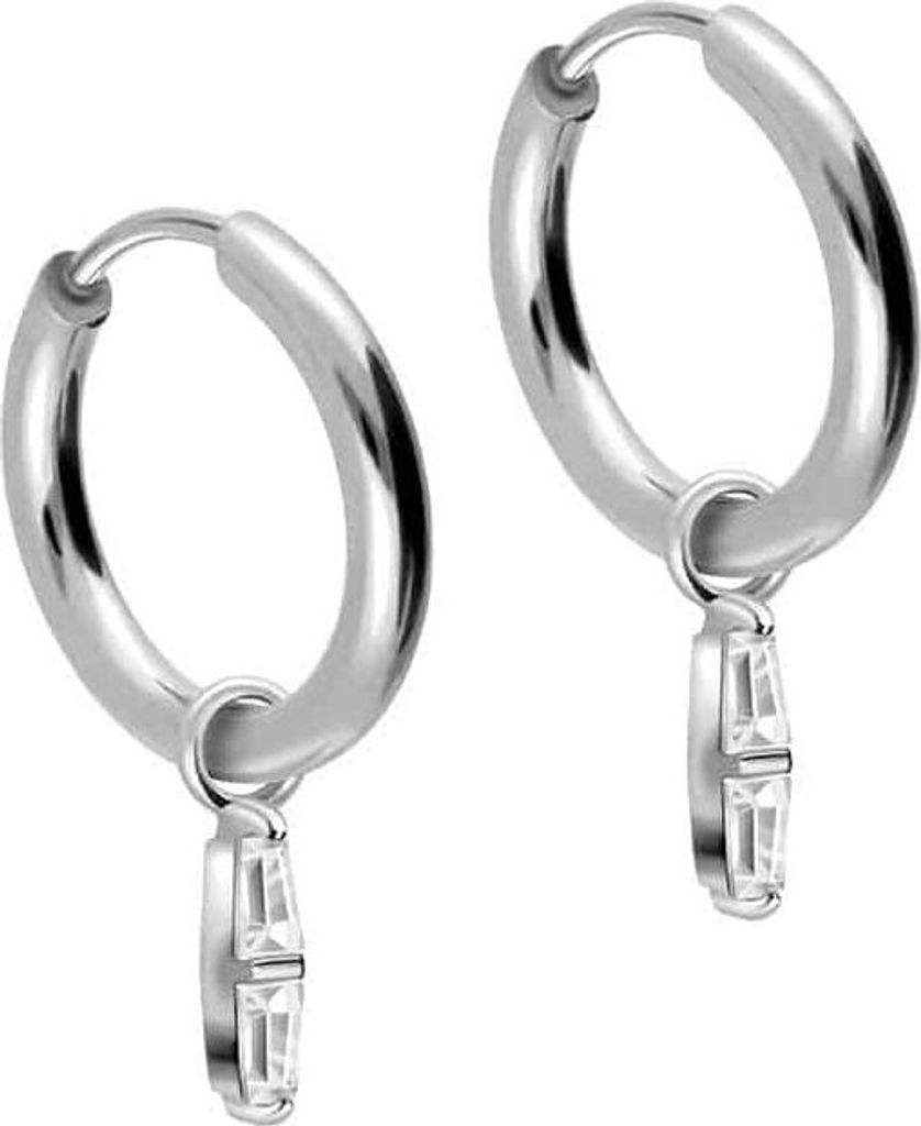 Chirurgenstahl Ohrclicker Creolen 2 EINGEFASSTE KRISTALLRECHTECKE Silber Innendurchmesser: 10mm + Designstärke: 1,6mm