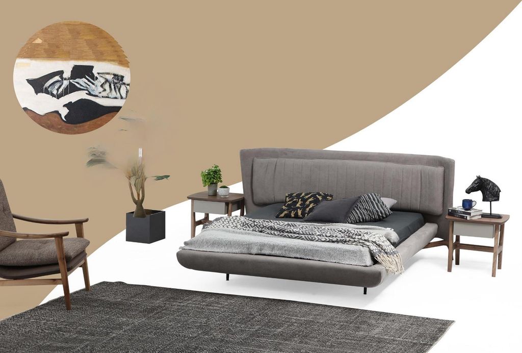 Bett Bettrahmen Doppelbett Stoff Modern Grau Schlafzimmer Doppel Neu