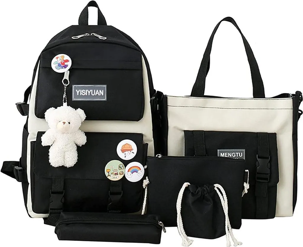 Sac à dos scolaire ergonomique Noir contre le mal de dos - Set de 5