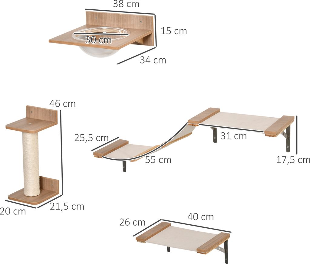 PawHut 4tlg. Kletterwand für Katzen Katzenkletterwand mit Produktbild 3