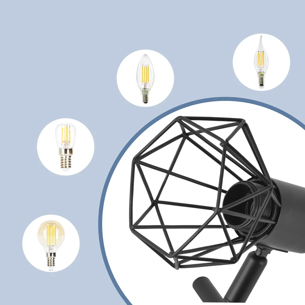 Plafonnier Orientable à 350° Noir 5 Spots E14 pour Éclairage Intérieur Rétro - 6