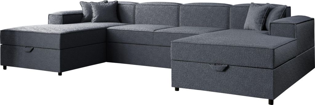 MIRJAN24 Wohnlandschaft Santos U Boucle, Ecksofa mit zwei Bettkästen und Schlaffunktion, U-Form, Polsterlehnen fest montiert (Farbe: Coral 80)