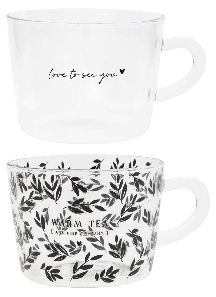 2er Set Teetassen WARM TEA & LOVE TO SEE YOU für 350ml Glas Bastion Collections