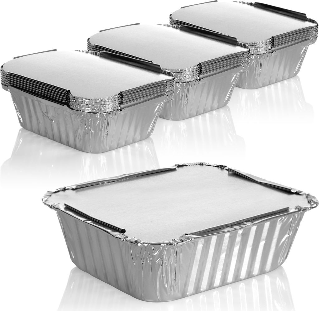com-four 24x Aluminium-Schale - Auflaufschale mit Deckel - Aluschale, Grillschale, Auflaufform, Backform, zum Kochen, Backen und Grillen