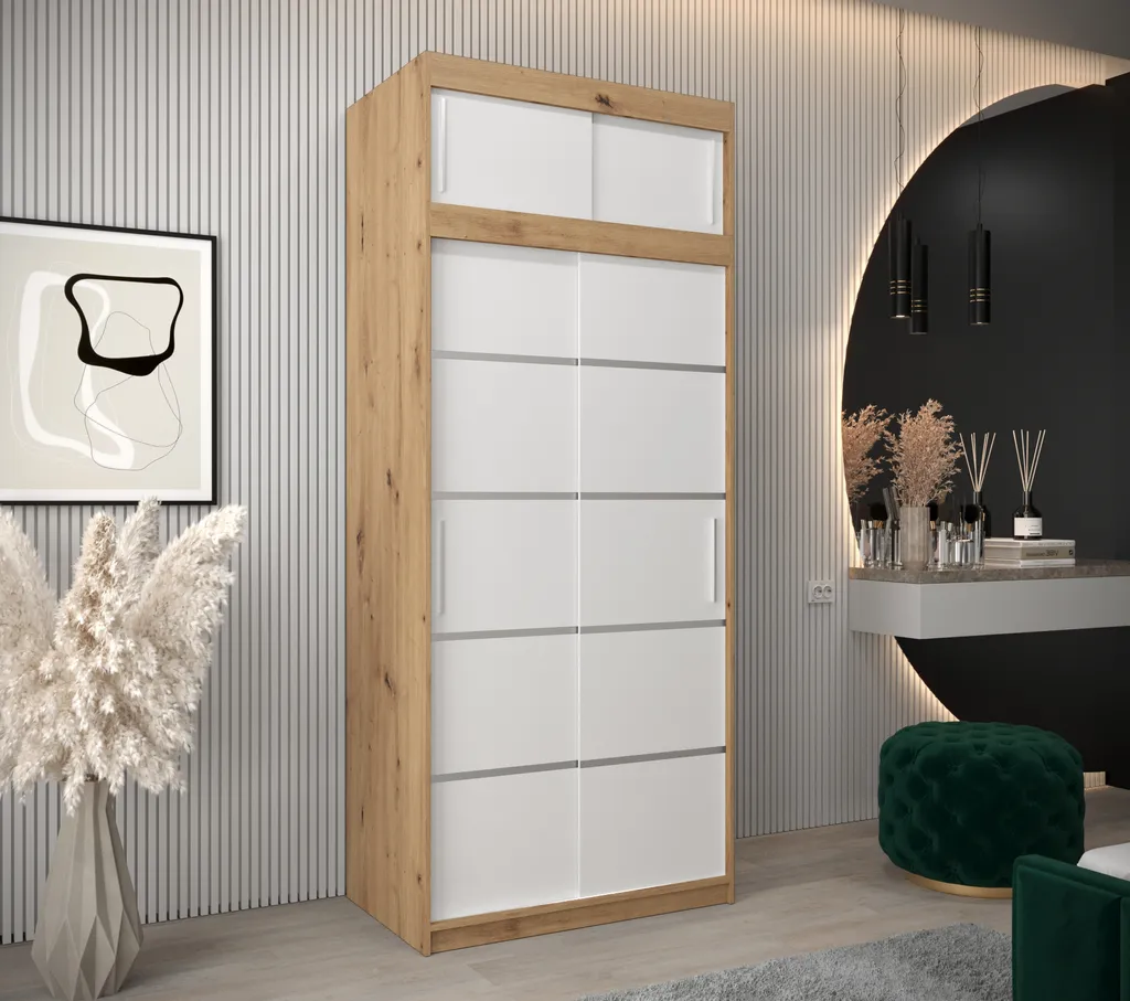 Surmeuble d'Armoire Minio 100cm - Rehausse de Rangement Chêne et Blanc Mat