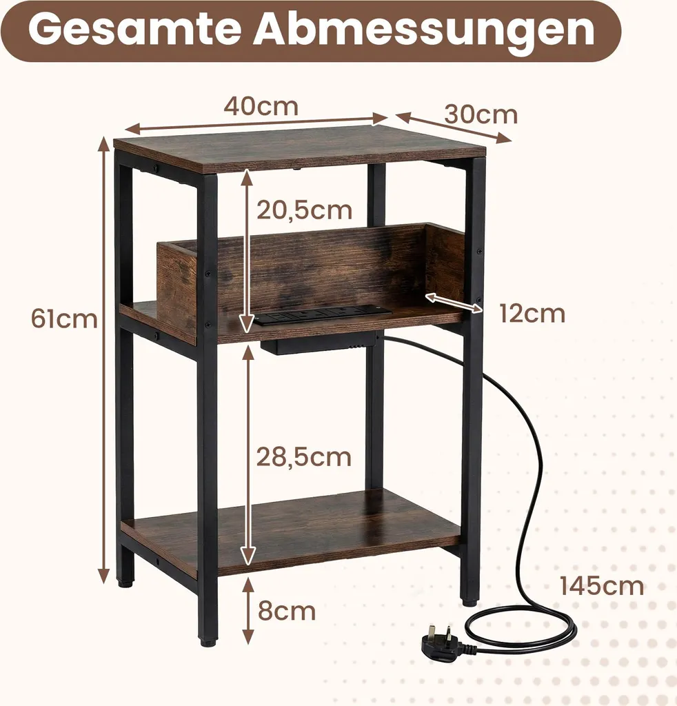 Table d'appoint COSTWAY avec station de recharge et prises USB intégrées